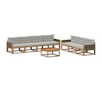 Teenpull Juego de sofá de 8 piezas para exteriores con cojines de madera maciza de acacia natural y gris claro, resistente a la intemperie, conjunto modular para jardín, terraza y zona de piscina