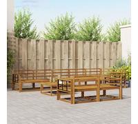 Teenpull Juego de sofá de 9 piezas de madera maciza de acacia natural, conjunto modular con mesa y reposabrazos, muebles duraderos para jardín, terraza, salón