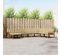 Teenpull Juego de sofá de exterior con cojín de 8 piezas de madera maciza de acacia y textileno beige natural, 408 x 250 cm, incluye taburete y respaldo ergonómico para jardín, salón y terraza