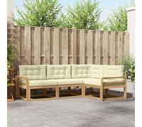 Teenpull Juego de sofá de exterior con cojines de 3 piezas, color blanco y crema, poliéster, resistente juego de jardín con conjunto de asientos y diseño de lamas, muebles modulares para terraza y