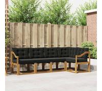 Teenpull Juego de sofá de exterior de 5 piezas con cojines de madera maciza de acacia y textileno, 245 x 126,5 x 73 cm, natural y negro, resistente a la intemperie, cómodo para jardín, terraza y salón
