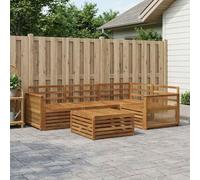 Teenpull Juego de sofá de exterior de 5 piezas de madera maciza de acacia natural con mesa, sofá, sillón y banco para terraza, resistente a la intemperie para un grupo de asientos relajado al aire