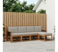 Teenpull Juego de sofá de exterior de 5 piezas de poliéster gris claro, modular con asiento, taburete y cojines, resistente a la intemperie para terraza y jardín