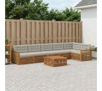 Teenpull Juego de sofá de exterior de madera maciza de acacia con cojín, 7 piezas, color gris claro, resistente a la intemperie, 79 x 79 x 37 cm, versátil juego de jardín para terraza y balcón