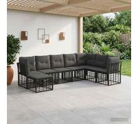 Teenpull Juego de sofá de exterior de poliéster negro resistente a la intemperie con grupo de asientos modulares para terraza, balcón, porche, 8 plazas, incluye cojín y reposapiés, fácil de limpiar y