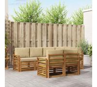 Teenpull Juego de sofá esquinero con cojines, 7 unidades, madera maciza de acacia, color beige natural, muebles de salón para terraza, jardín, con alta resistencia y fácil cuidado