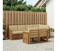 Teenpull Juego de sofá esquinero de 6 piezas, madera maciza de acacia natural y poliéster, juego de jardín con grupo de asientos, juego de sofá para terraza y salón, muebles duraderos con cojines
