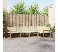 Teenpull Juego de sofá para exteriores de 5 piezas, color blanco y crema con cojín, madera de acacia maciza, funda de textileno, 327 x 168,5 x 73 cm, modular, jardín, terraza, salón, cómodo conjunto
