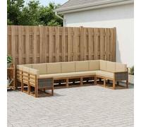 Teenpull Juego de sofás de exterior de 10 piezas de madera maciza de acacia natural beige con grupo de asientos, juego de jardín, lounge, resistente a la intemperie, disposición modular para terraza y