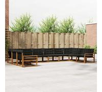 Teenpull Juego de sofás de exterior de 10 piezas de madera maciza de acacia y textileno con cojín, modular, natural y negro, 483 x 250 x 73 cm, resistente a la intemperie, para jardín, terraza, salón