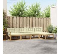 Teenpull Juego de sofás de exterior de 4 piezas con cojín blanco y crema de poliéster resistente a la intemperie para terraza, jardín, salón, conjunto de asientos con disposición modular y acolchado