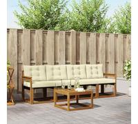Teenpull Juego de sofás de exterior de 5 piezas con cojines de madera maciza de acacia y textileno crema, resistente a la intemperie, para jardín, terraza, salón con mesa y cómodos asientos