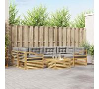 Teenpull Juego de sofás de exterior de 7 piezas, color blanco, gris claro, poliéster con madera de acacia, juego de asientos, terraza, salón, sofá para momentos relajados al aire libre