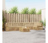 Teenpull Juego de sofás de exterior de 7 piezas, color blanco y beige con cojines de poliéster, resistentes a la intemperie, para terraza, jardín, salón, juego de muebles con mesa y asientos cómodos y