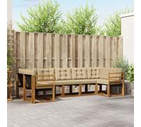 Teenpull Juego de sofás de exterior de 7 piezas con cojín de madera maciza de acacia en color natural y beige para jardín, terraza y zona de piscina, cómodo grupo de asientos con respaldo de apoyo y
