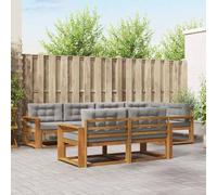 Teenpull Juego de sofás de exterior de 7 piezas con cojines de madera maciza de acacia natural gris claro, conjunto de asientos modulares para jardín, terraza, piscina, muebles duraderos para salón y