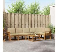 Teenpull Juego de sofás de exterior de 7 piezas con cojines de madera maciza de acacia natural y beige, conjunto modular para jardín, terraza, zona de piscina con mesa y cómodos asientos