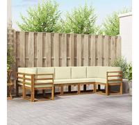 Teenpull Juego de sofás de exterior de 7 piezas de madera maciza de acacia con cojines de color crema modular para jardín, terraza, piscina, diseño moderno, cómodo salón
