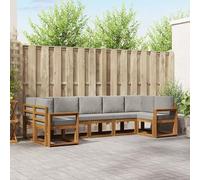 Teenpull Juego de sofás de exterior de 7 piezas de madera maciza de acacia con cojines de color gris claro natural, conjunto modular para jardín, terraza, piscina, juego de muebles duraderos para