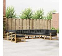 Teenpull Juego de sofás de exterior de 9 piezas con cojines en blanco y antracita, madera de acacia maciza con respaldo de listones, 404 x 247,5 x 73 cm, conjunto de asientos para terraza y jardín