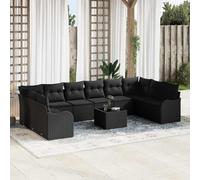 Teenpull Juego de sofás de jardín de 11 piezas, color negro, polirratán con espacio de almacenamiento, marco de acero pulverizado, conjunto modular para terraza, balcón, exterior, resistente a la