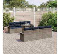 Teenpull Juego de sofás de jardín de ratán gris, 9 piezas, modular con cojines, resistente a la intemperie, para terraza, balcón, patio, incluye mesa, sofá y taburete, plegable, fácil de limpiar
