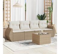 Teenpull Juego de sofás jardín ratán sintético Beige con Cojines 5 Piezas Conjunto Modular para terraza Patio balcón Comedor con Mesa y Asientos Confortables Resistentes al Sol