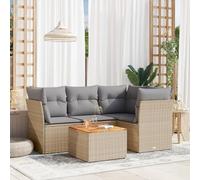 Teenpull Juego de sofás jardín ratán sintético Beige con Cojines Desmontables, Conjunto Modular 5 Piezas para terraza, Patio o balcón, Muebles Exterior Resistentes y fáciles de Limpiar