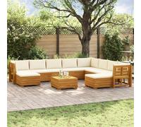 Teenpull Juego de sofás para exteriores, 11 unidades, color marrón, de madera maciza, módulo de acacia, parte central, resistente a la intemperie, acolchado, terraza, balcón, exterior