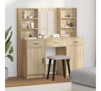 Teenpull Juego de tocador de madera de roble Sonoma, 3 piezas, espejo LED, gran espacio de almacenamiento, diseño elegante para dormitorio, perfecto para maquillaje