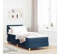 Teenpull LED Box Spring Bed with Blue RGB Light Strips, upholstered 80 x 200 cm Mattress Base, Adjustable headboard, Wooden Frame, USB Powered, Indoor Bedroom Support