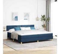 Teenpull LED Box Spring Bed with Blue RGB Strip Lights, 200 x 200 cm upholstered Frame, Adjustable headboard, Wooden Structure, USB Powered, Indoor Bedroom Support for 2 Adults