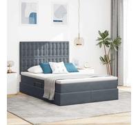 Teenpull LED Storage Bed with Mattress Dark Gray 140 x 190 cm Velvet upholstered Ottoman Bed with Gas Lift Storage, Adjustable headboard, USB Lights, Removable Washable Covers for Bedroom Use
