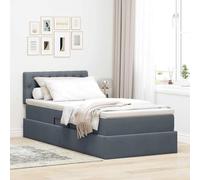 Teenpull LED Storage Bed with Mattress Dark Gray 90 x 190 cm upholstered Velvet Gas Lift Storage Base Adjustable headboard USB Light for Bedroom Space Saving Comfort