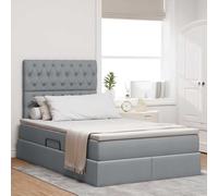 Teenpull LED Storage Bed with Mattress, Light Grey 120 x 190 cm, Lift up Gas Mechanism, Wooden Frame, Adjustable headboard, USB LED Strip, Under Bed Storage for Bedroom, Medium Firmness, 2 Person