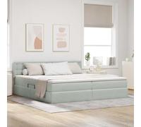 Teenpull LED Storage Bed with Mattress, Light Grey Velvet upholstered Frame, Gas Lift Storage Platform, Adjustable headboard, USB Lighting, 200 x 200 cm for Bedroom Comfort and Space Saving
