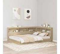 Teenpull Librería cama de roble Sonoma 160 x 200 cm, plataforma de madera con cabecero, diseño moderno y espacio de almacenamiento para dormitorio