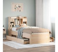 Teenpull Librería de madera maciza de pino, 75 x 190 cm, con cabecero integrado y prácticos cajones, estable y ahorra espacio