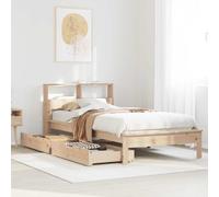 Teenpull Librería de madera maciza de pino sin tratar, 75 x 190 cm, marco de cama estable con cabecero estantería, 2 cajones, muebles de dormitorio que ahorran espacio para un sueño reparador