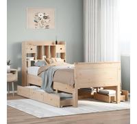Teenpull Librería marco de cama de madera maciza de pino, 75 x 190 cm, con espacio de almacenamiento integrado, cabecero para dormitorio y habitación juvenil, estable cama individual, muebles sin