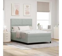 Teenpull Light Gray Box Spring Bed 140 x 190 cm Velvet Upholstered Frame with Adjustable Headboard, Pine Wood Structure, Medium Firm Mattress Support for Bedroom Comfort and Modern Indoor Rest