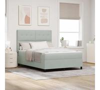 Teenpull Light Gray Box Spring Bed, 140 x 190 cm Velvet Upholstered Platform with Adjustable Headboard, Solid Pine Wood Frame, Medium Firm Mattress Support for Modern Bedroom Comfort