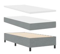Teenpull Light Gray Box Spring Bed Frame with LED Strip, 90 x 200 cm Upholstered Headboard, Adjustable Backrest, Wooden Structure, Medium Firm Mattress, Indoor Bedroom Sleep Support