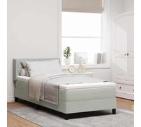 Teenpull Light Gray Box Spring Bed, Manual Lift Base, 200 x 100 cm Velvet Upholstered Bed Frame with Adjustable Headboard, Wooden Structure and Medium Firm Mattress for Bedroom Comfort and Support