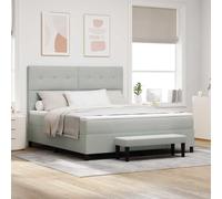 Teenpull Light Gray Box Spring Bed, Upholstered Velvet Headboard, 200 x 180 cm Mattress, Wooden Frame, Medium Firm Foam, Indoor Bedroom Set for Two, Modern Support and Easy Care