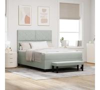 Teenpull Light Gray Box Spring Bed with Velvet Headboard, 200 x 140 cm, Wooden Structure, Medium Firm Mattress, Bedroom Comfort, Indoor Use, Modern Platform Support for 2, Easy Assembly
