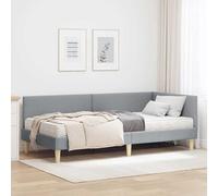 Teenpull Light Gray Corner Bed Frame with Mattress, upholstered Fabric headboard, Plywood Slat Base, 100 x 200 cm Single Large Bed, Indoor Use for Bedroom Comfort and Space-Saving Support