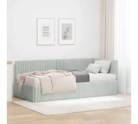 Teenpull Light Gray Corner Bed Frame with Mattress, Velvet Upholstered Platform, Padded Headboard, 194 x 94 x 72 cm, Single Short 90 x 190 cm, Indoor Bedroom Support for Rest