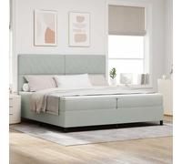 Teenpull Light Gray LED Box Spring Bed, 200 x 200 cm Velvet Upholstered Platform Base with Adjustable Headboard, RGB Light Strip, USB Power, Indoor Bedroom Sleep Support