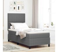 Teenpull Light Gray LED Box Spring Bed, 80 x 200 cm Corduroy Upholstered Frame with Adjustable Headboard, Pocket Spring Mattress, USB RGB Strip for Bedroom Indoor Rest